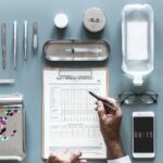 Medical Doctor Desk With Health Products And Surgery Instruments