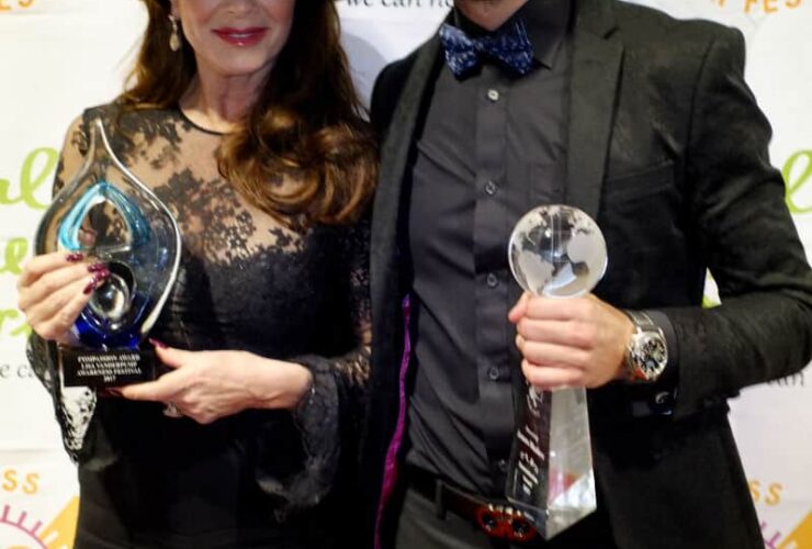 Compassion Award Winner, Lisa Vanderpump and Humanitarian Award Winner, James Maslow at the 8th Annual Awareness Film Festival. Photo credit: Billy Baque/Awareness Film Festival