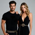 Couple wearing stylish outfits...10 Must-Have Versace Pieces for Luxury Fashion Lovers #Versace, #LuxuryShopping, #HighFashion, #DesignerBrands, #LuxuryGuide, #ItalianLuxury, #BevHillsMag, #BeverlyHills, #BeverlyHillsMagazine, #LuxuryLifestyle