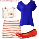 American Summer Style #AmericanSummerStyle #PatrioticChic #StripedShorts #SummerOutfit #BlueTop #RedFlats #CasualChic #BevHillsMag #BeverlyHills #BeverlyHillsMagazine