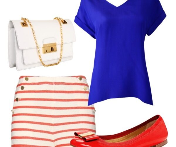 American Summer Style #AmericanSummerStyle #PatrioticChic #StripedShorts #SummerOutfit #BlueTop #RedFlats #CasualChic #BevHillsMag #BeverlyHills #BeverlyHillsMagazine