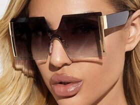 Beverly Hills Magazine Tracy Elsie Grey Gradient Square Rimless Sunglasses Blush Mark