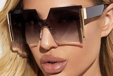 Beverly Hills Magazine Tracy Elsie Grey Gradient Square Rimless Sunglasses Blush Mark