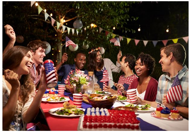 Big Group of Friends Having An Independence Day Party On Fourth of July