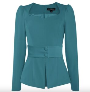 Tia Dorraine Turquoise Blouse. BUY NOW!!! #bevhillsmag #beverlyhills #beverlyhillsmagazine #sweetheartblouse #turquoiseblouse #tiadorraine