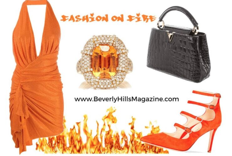 Stylish Orange Dress and Heels with Black Louis Vuitton Handbag