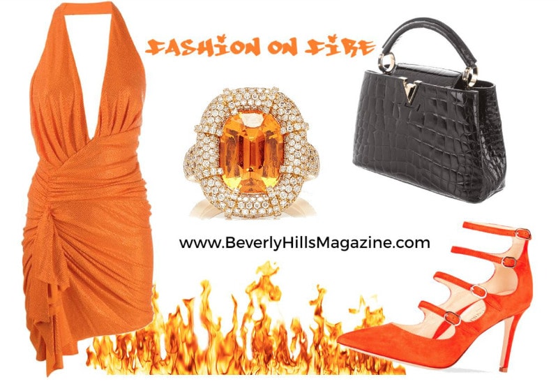 Stylish Orange Dress and Heels with Black Louis Vuitton Handbag