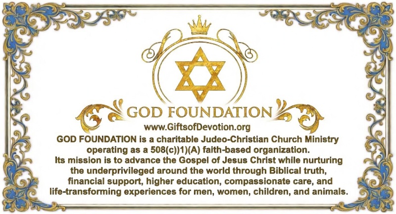 GOD Foundation exists to help fund and support worldwide operations that exist for the purpose of sharing the Gospel of Jesus Christ, ensuring human welfare and survival in countries all over the world, including but not limited to orphanages, outreach ministries, and many more.