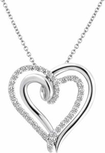 "Two Hearts Forever" Silver Diamond Necklace. BUY NOW!!!