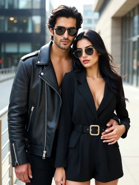 Couple wearing cool black outfit DOLCE & GABBANA: The Ultimate Shopping Guide for Italian Style #LuxuryShopping, #HighFashion, #DesignerBrands, #LuxuryGuide, #ItalianLuxury, #BevHillsMag, #BeverlyHills, #BeverlyHillsMagazine, #LuxuryLifestyle #DolceGabbana