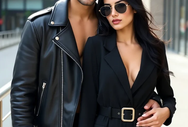 Couple wearing cool black outfit DOLCE & GABBANA: The Ultimate Shopping Guide for Italian Style #LuxuryShopping, #HighFashion, #DesignerBrands, #LuxuryGuide, #ItalianLuxury, #BevHillsMag, #BeverlyHills, #BeverlyHillsMagazine, #LuxuryLifestyle #DolceGabbana