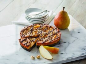 #Royal Recipes by Carolyn Robb: Chocolate, Pear & Pistachio Slice #recipe #crumble #cake #recipes #food #cook #cooking #beverlyhills #beverlyhillsmagazine #carolynrobb #rockyroad #desserts #celebritychef #chef #chocolate #cake #pears #pistachio #baker #dessert