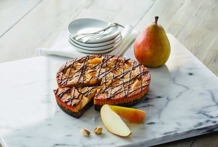 #Royal Recipes by Carolyn Robb: Chocolate, Pear & Pistachio Slice #recipe #crumble #cake #recipes #food #cook #cooking #beverlyhills #beverlyhillsmagazine #carolynrobb #rockyroad #desserts #celebritychef #chef #chocolate #cake #pears #pistachio #baker #dessert