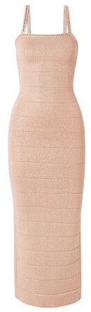 Herve Leger Long Champagne Dress #fashion #style #shop #Herveleger #dress #bevhillsmag #beverlyhillsmagazine #beverlyhills